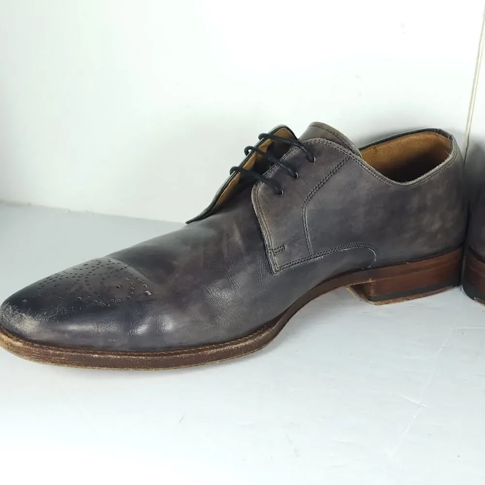 Magnanni Men's Gerard US9M Gray Leather Medallion Toe Oxfords Derby Shoes